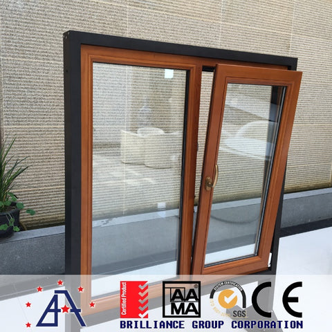 Waterproof Solid wood aluminum cladding tilt & turn windows with tempered glass on China WDMA