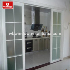 White UPVC sliding glass panel patio door with grill design on China WDMA