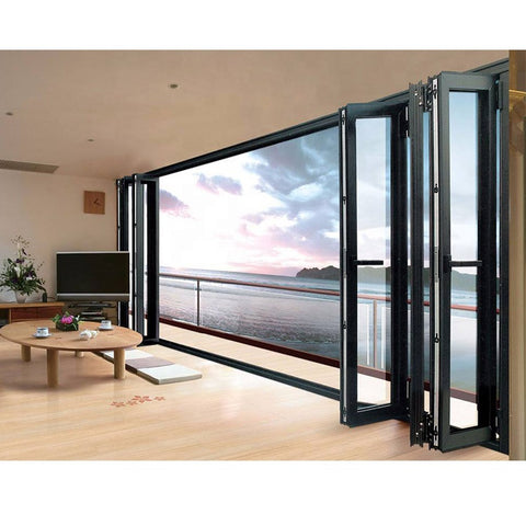 aluminium glass folding or bi fold interior doors system frame with frosted glass inserts on China WDMA
