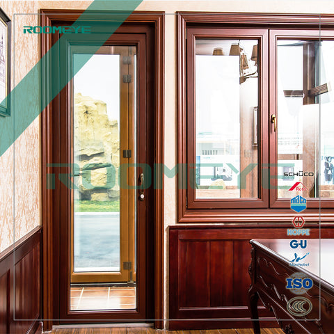 double glass balcony aluminum wood interior glass wood double door on China WDMA