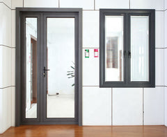 double narrow customized patio aluminum frame hinged doors with insert blinds shutter on China WDMA