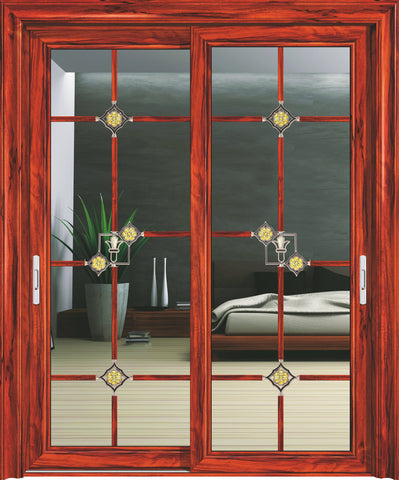 interior french door wooden grain glass sliding doors aluminium frame decorative balcony door on China WDMA