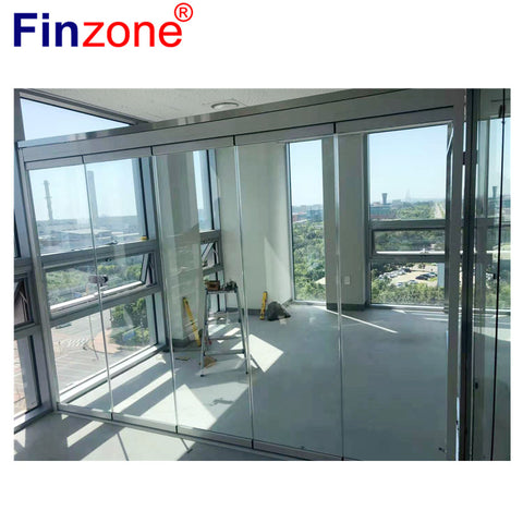 panoramic frameless folding sliding glass curtain door patio sunroom terrace commercial using with advanced design on China WDMA