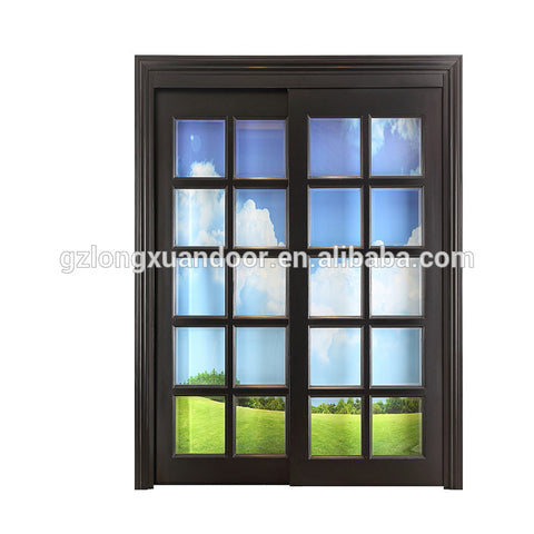 patio wooden frame sliding open double leaf beveled glass door with tempered glass on China WDMA