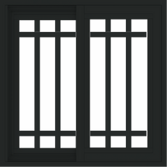 WDMA 24x24 (23.5 x 23.5 inch) black uPVC/Vinyl Slide Window with Top Colonial Grids Interior