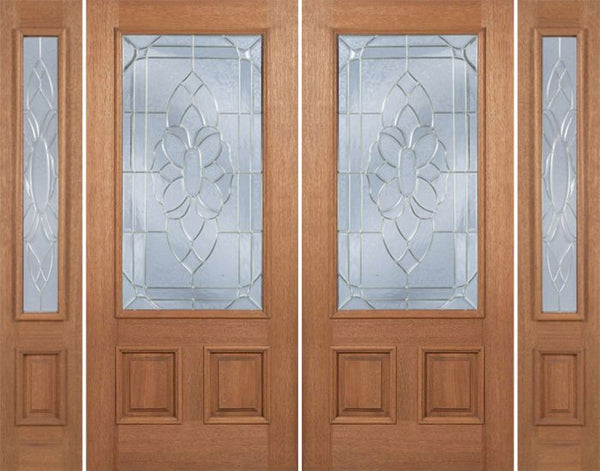 WDMA 100x80 Door (8ft4in by 6ft8in) Exterior Mahogany Celtic Cross Double Door/2side w/ BO Glass 1