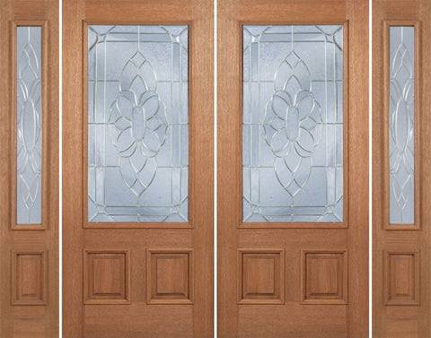 WDMA 100x80 Door (8ft4in by 6ft8in) Exterior Mahogany Celtic Cross Double Door/2side w/ BO Glass 1