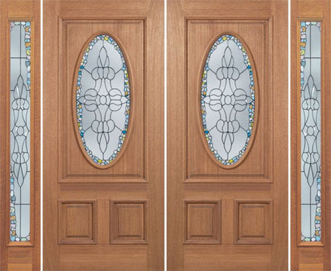 WDMA 100x80 Door (8ft4in by 6ft8in) Exterior Mahogany Maryvale Double Door/2side w/ Tiffany Glass 1