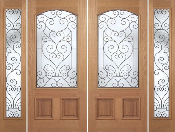 WDMA 100x80 Door (8ft4in by 6ft8in) Exterior Mahogany Naples Double Door/2side w/ SM Glass 1