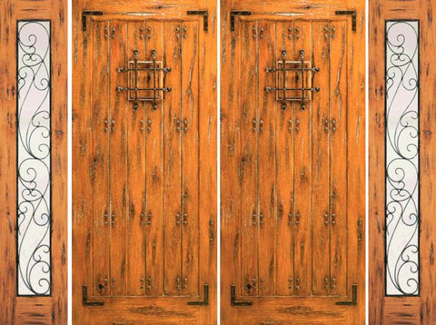 WDMA 100x80 Door (8ft4in by 6ft8in) Exterior Knotty Alder Prehung Double Door with Two Sidelights Entry Alder with Speakeasy 1
