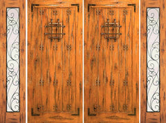 WDMA 100x80 Door (8ft4in by 6ft8in) Exterior Knotty Alder Prehung Double Door with Two Sidelights Entry Alder with Speakeasy 1