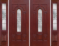 WDMA 100x80 Door (8ft4in by 6ft8in) Exterior Cherry Center Arch Lite Double Entry Door Sidelights CD Glass 1