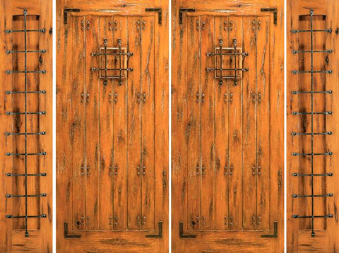 WDMA 100x80 Door (8ft4in by 6ft8in) Exterior Knotty Alder Entry Prehung Double Door with Two Sidelights Alder with Speakeasy 1