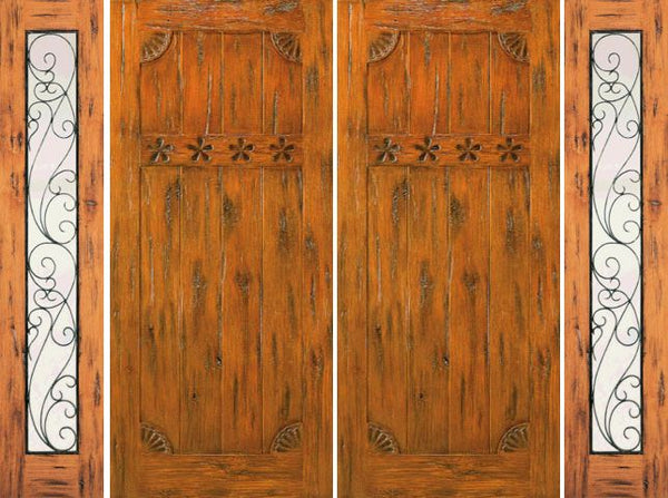 WDMA 100x80 Door (8ft4in by 6ft8in) Exterior Knotty Alder Prehung Double Door with Two Sidelights Front Carved 1