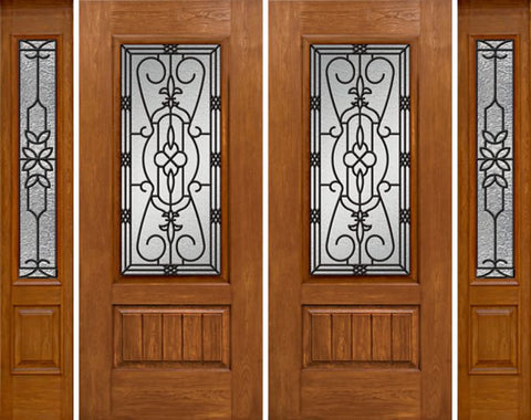 WDMA 100x80 Door (8ft4in by 6ft8in) Exterior Cherry Plank Panel 3/4 Lite Double Entry Door Sidelights 3/4 Lite w/ MD Glass 1