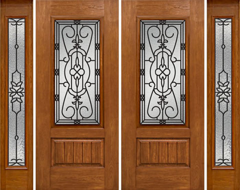 WDMA 100x80 Door (8ft4in by 6ft8in) Exterior Cherry Plank Panel 3/4 Lite Double Entry Door Sidelights Full Lite w/ MD Glass 1
