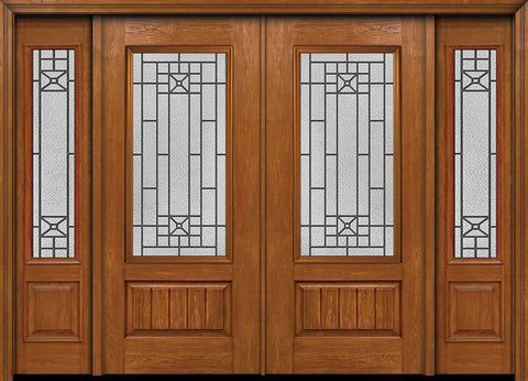 WDMA 100x80 Door (8ft4in by 6ft8in) Exterior Cherry Plank Panel 3/4 Lite Double Entry Door Sidelights Courtyard Glass 1