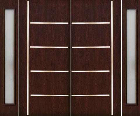 WDMA 100x80 Door (8ft4in by 6ft8in) Exterior Cherry Contemporary Stainless Steel Bars Double Fiberglass Entry Door Sidelights FC676SS 1