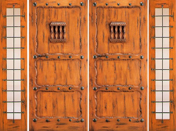 WDMA 100x80 Door (8ft4in by 6ft8in) Exterior Knotty Alder Double Door with Two Sidelights Entry 3-Panel Speakeasy 1