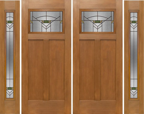 WDMA 100x80 Door (8ft4in by 6ft8in) Exterior Fir Craftsman Top Lite Double Entry Door Sidelights GR Glass 1