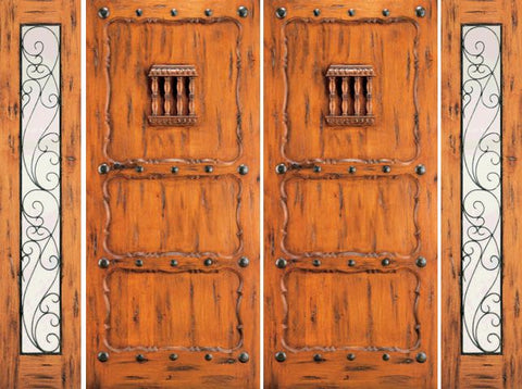 WDMA 100x80 Door (8ft4in by 6ft8in) Exterior Knotty Alder Double Door with Two Sidelights Entry 3-Panel Speakeasy [45 1