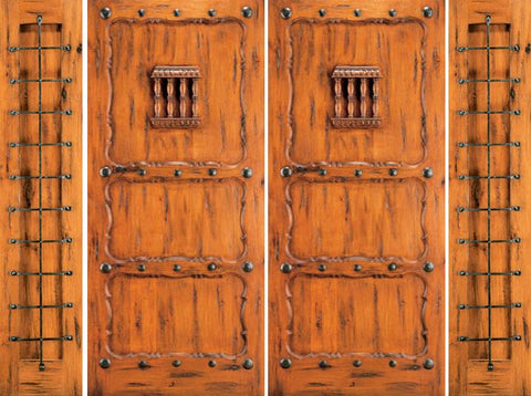 WDMA 100x80 Door (8ft4in by 6ft8in) Exterior Knotty Alder Entry Double Door with Two Sidelights 3-Panel Speakeasy 1