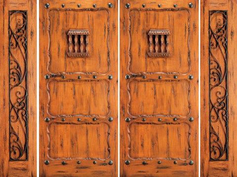 WDMA 100x80 Door (8ft4in by 6ft8in) Exterior Knotty Alder Entry Double Door with Two Sidelights 3 Panel Speakeasy 1