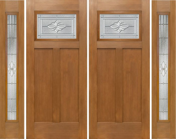 WDMA 100x80 Door (8ft4in by 6ft8in) Exterior Fir Craftsman Top Lite Double Entry Door Sidelights HM Glass 1
