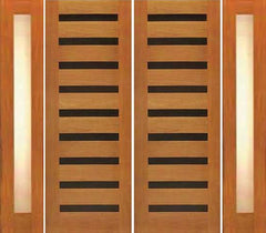 WDMA 108x80 Door (9ft by 6ft8in) Exterior Tropical Hardwood Double Door with Two Sidelights Modern Horizontal Heavy Iron Inserts 1
