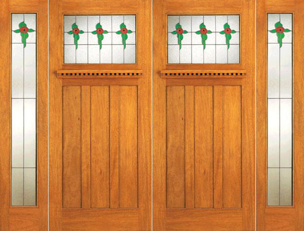 WDMA 108x84 Door (9ft by 7ft) Exterior Mahogany Stained Glass Mission Style Double Door Two Full Sidelights 1