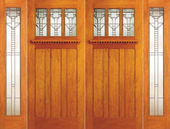 WDMA 108x84 Door (9ft by 7ft) Exterior Mahogany Mission Style Double Door and Two Full Sidelights 1