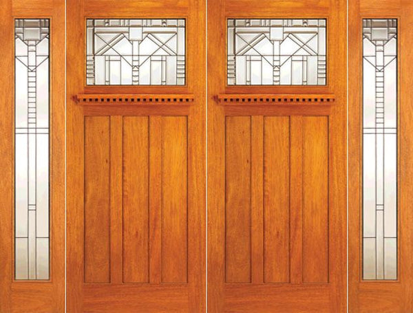 WDMA 108x84 Door (9ft by 7ft) Exterior Mahogany Mission Style Double Door and Full lite Two Sidelights 1