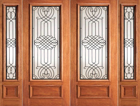 WDMA 108x84 Door (9ft by 7ft) Exterior Mahogany Double Door Two Sidelights Scrollwork Ironwork Glass 1