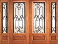 WDMA 108x84 Door (9ft by 7ft) Exterior Mahogany Double Door Two Sidelights Scrollwork Ironwork Glass 1