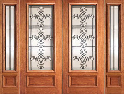 WDMA 108x84 Door (9ft by 7ft) Exterior Mahogany Double Door with Two Sidelights Celtic Ironwork Glass 1