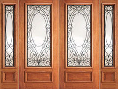 WDMA 108x84 Door (9ft by 7ft) Exterior Mahogany Victorian Ironwork Glass Double Door Two Sidelights 1