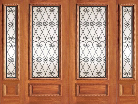 WDMA 108x84 Door (9ft by 7ft) Exterior Mahogany Scrollwork Ironwork Glass Double Door Two Sidelights 1