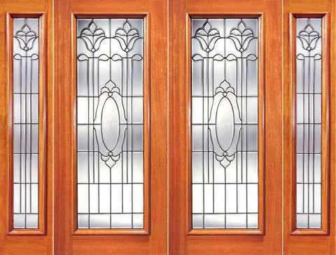 WDMA 108x84 Door (9ft by 7ft) Exterior Mahogany Double Door with Two Sidelight Full Lite Twin Flower Design Glass 1
