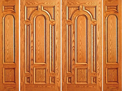 WDMA 108x84 Door (9ft by 7ft) Exterior Mahogany Prehung Entry Moulding 8 Panel Double Door Two Sidelights 1