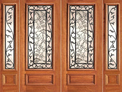 WDMA 108x84 Door (9ft by 7ft) Exterior Mahogany Floral Ironwork Glass Double Door Two Sidelights 1