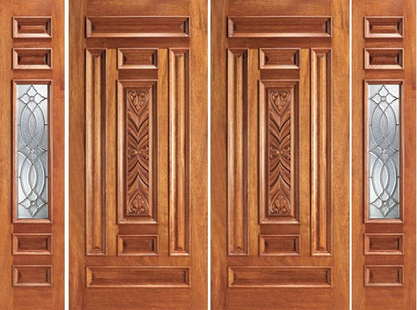 WDMA 108x84 Door (9ft by 7ft) Exterior Mahogany Prehung 1 Lite Front Double Door Two Sidelights 1