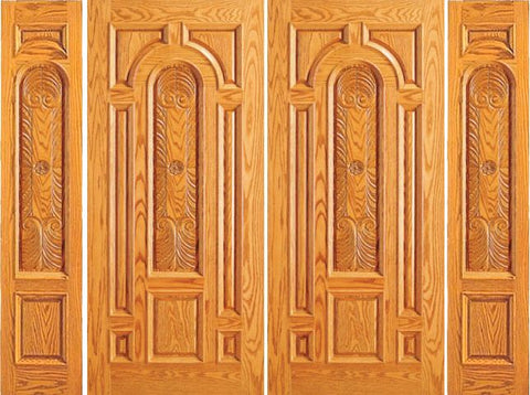 WDMA 108x84 Door (9ft by 7ft) Exterior Mahogany Prehung Entry Double Door 2 Sidelights Carved 8 Panel 1