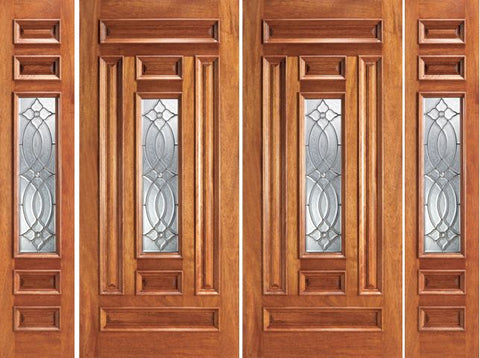 WDMA 108x84 Door (9ft by 7ft) Exterior Mahogany Prehung Center Lite Home Double Door Two Sidelights 1