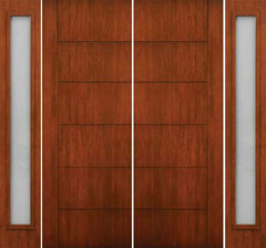 WDMA 108x96 Door (9ft by 8ft) Exterior Cherry 96in Contemporary Lines Single Vertical Grooves Double Fiberglass Entry Door Sidelights 1