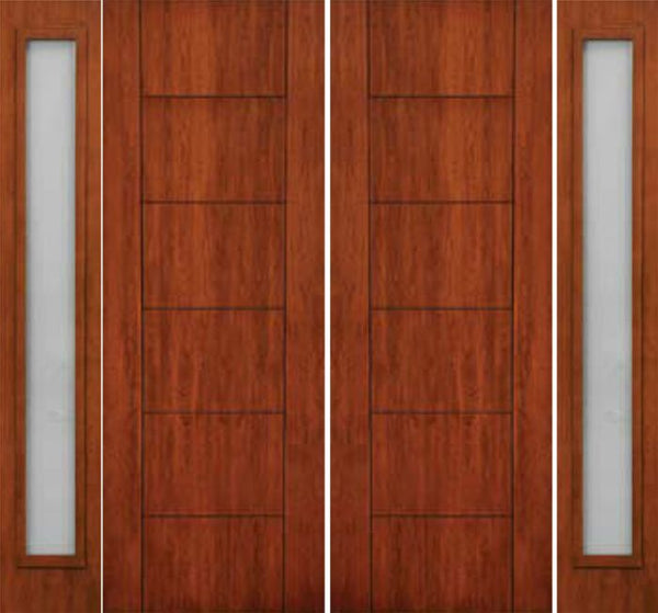 WDMA 108x96 Door (9ft by 8ft) Exterior Cherry 96in Contemporary Lines Two Vertical Grooves Double Entry Door Sidelights 1