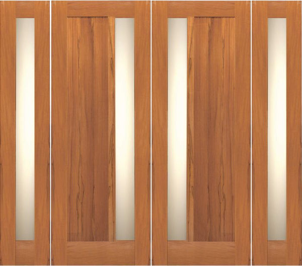 WDMA 108x96 Door (9ft by 8ft) Exterior Tropical Hardwood Contemporary Double Door Two Sidelights Insulated Matte Glass 1