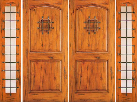 WDMA 108x96 Door (9ft by 8ft) Exterior Knotty Alder Double Door with Two Sidelights Entry Alder Speakeasy 1
