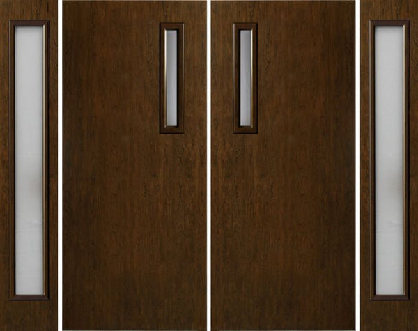 WDMA 112x80 Door (9ft4in by 6ft8in) Exterior Cherry Contemporary One Slim Vertical Lite Double Entry Door Sidelights 1