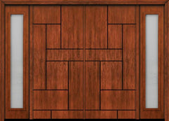 WDMA 112x80 Door (9ft4in by 6ft8in) Exterior Cherry Contemporary Lines Groove Double Entry Door Sidelights 1