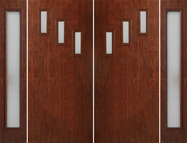 WDMA 112x80 Door (9ft4in by 6ft8in) Exterior Cherry Contemporary Modern 3 Lite Double Entry Door Sidelights FC513 1